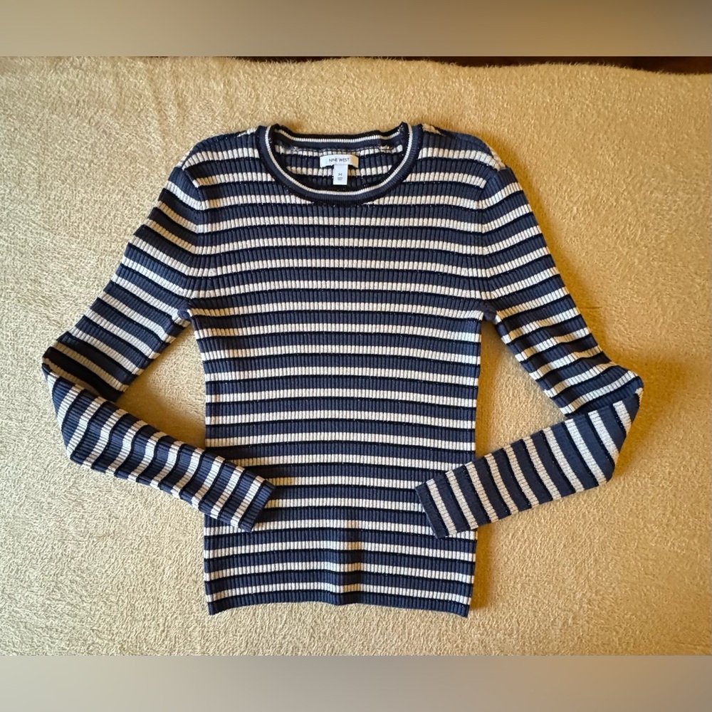Nine West Navy and Cream Striped Top
